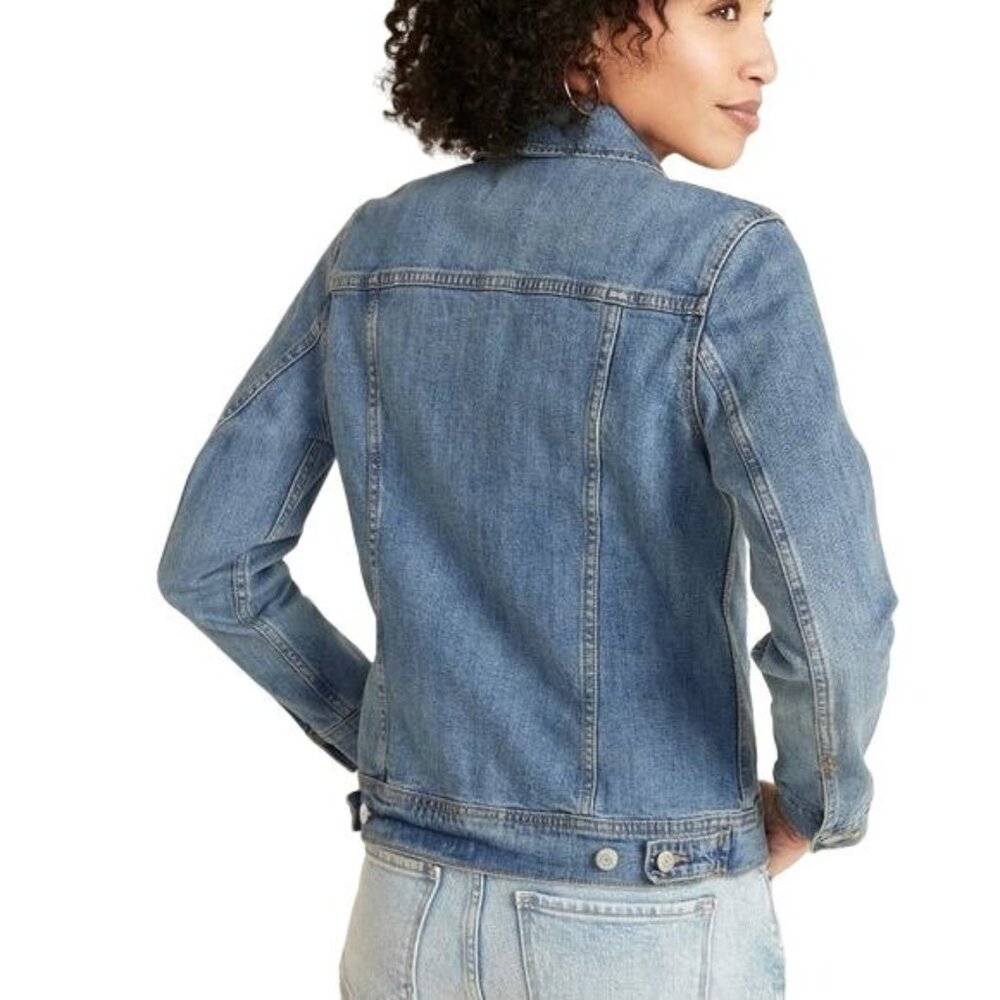 Old Navy Women's Size XS Rock Star Denim Jacket Medium Wash Blue Jean Button Up - Picture 2 of 8